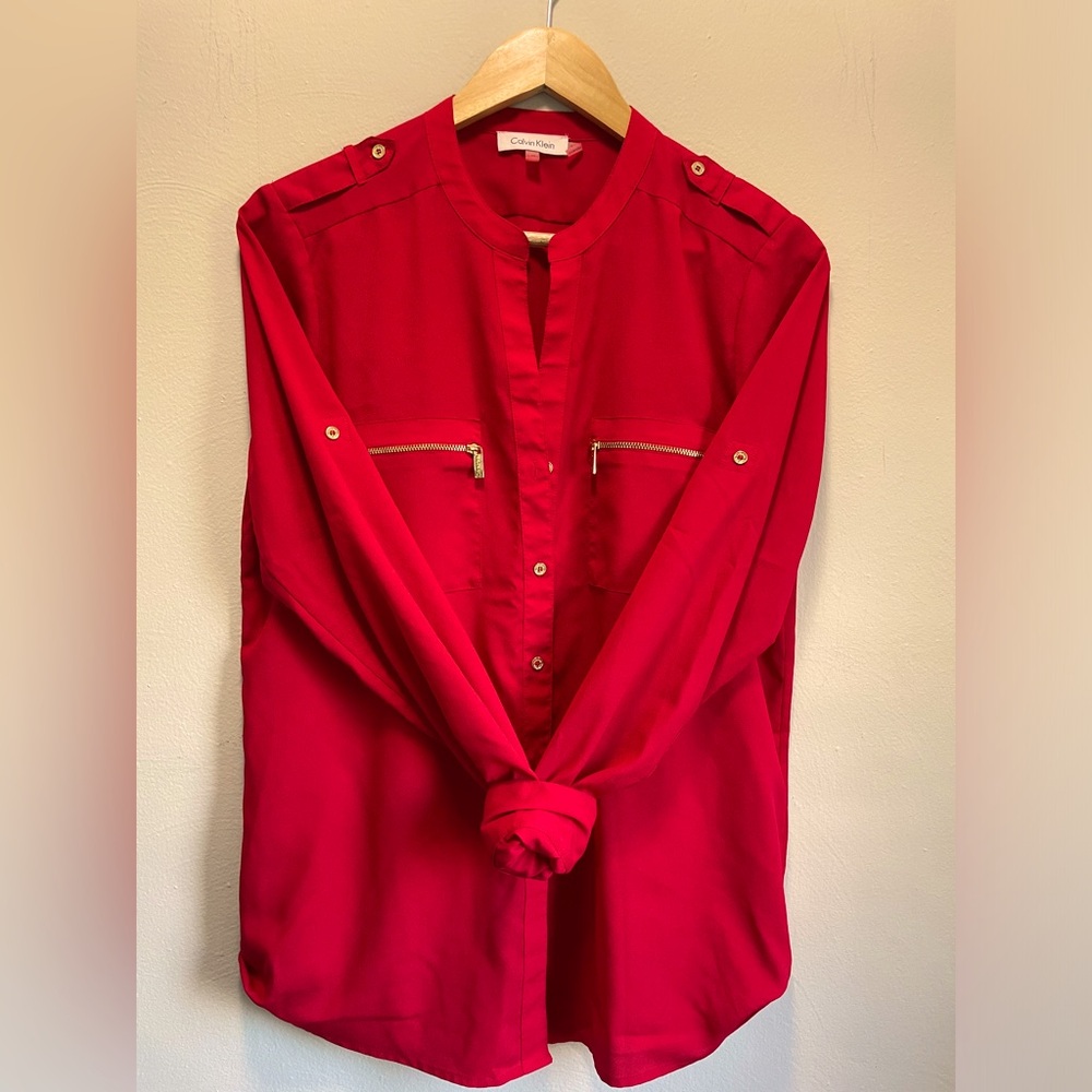 Calvin Klein, red blouse, medium